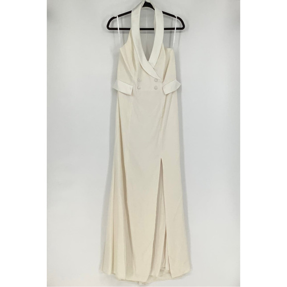 NEW! After Six Size 12 Crepe Halter Tuxedo Max Dress Ivory $242 msrp I22-3 - Picture 3 of 10